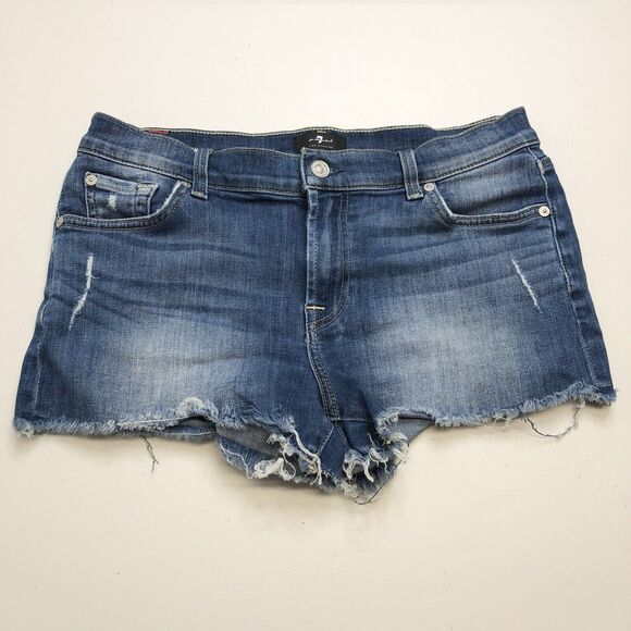 7 For All Mankind Pants - 7 For All Mankind Womens Denim Md Rise Cut Off Shorts Blue Cotton Size 28